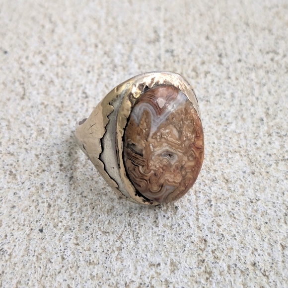 Vintage Sterling Silver Ring Brown Agate Gold Filled Mens 15 Oval